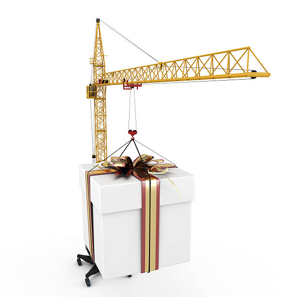 istock Close-up crane with hanging gift 470520570