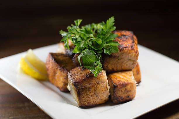 Skewers of salmon
