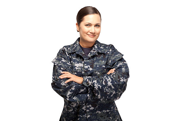 istock Female in navy uniform with arms crossed 470524148