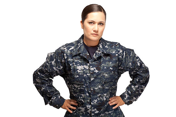 istock Female in navy uniform with hands on hips 470524150