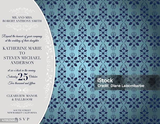 Elegant Damask Wedding Invitation Template Stock Illustration - Download Image Now - 2015, Billboard Posting, Blue