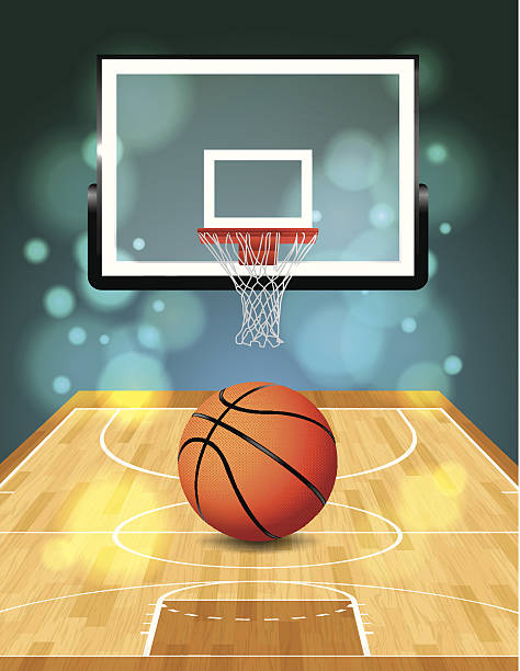 Vector Basketball Court A vector illustration of a basketball court, ball, and hoop. EPS 10. File contains transparencies and gradient mesh. back board basketball stock illustrations