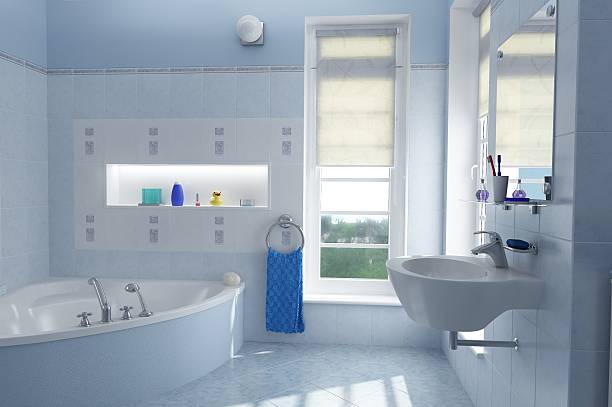 istock Blue bathroom in a European hotel 470528021