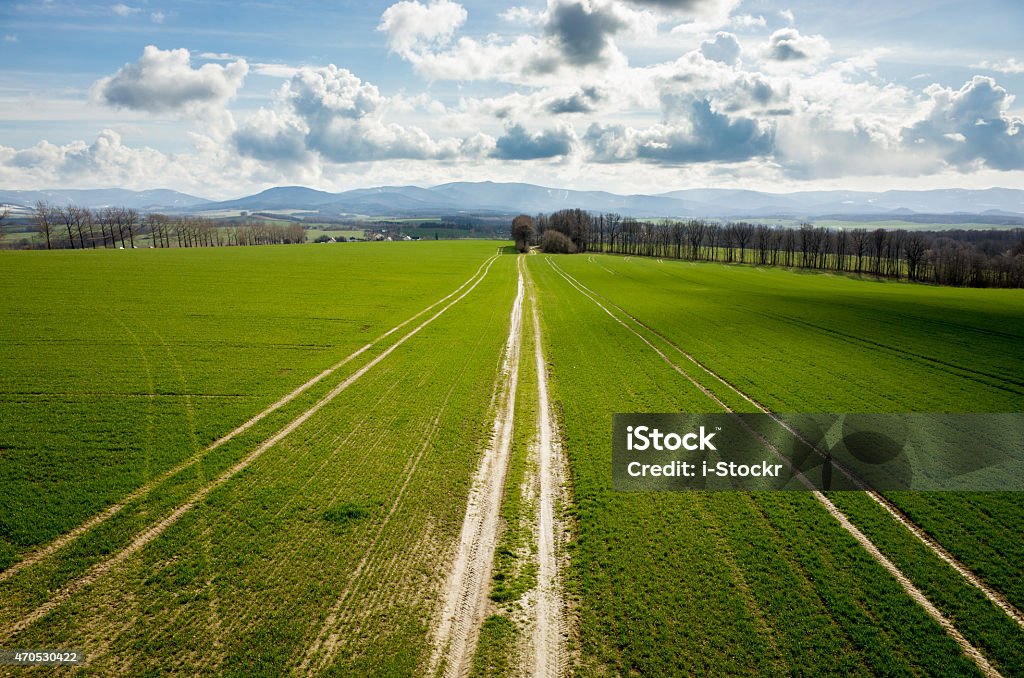 Aerial view of the field Aerial view of the large green field in spring season 2015 Stock Photo