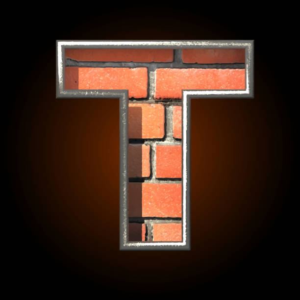 ilustraciones, imágenes clip art, dibujos animados e iconos de stock de vector de ladrillos cutted figura t - alphabet brick brick wall dirty