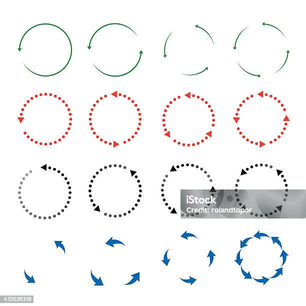 Set Of Colorful Vector Arrows In Circle Formations Stock Illustration - Download Image Now - 2015, Abstract, Activity