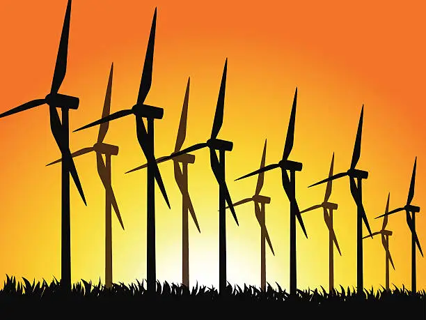 Vector illustration of wind generators silhouet