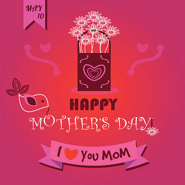 illustrazioni stock, clip art, cartoni animati e icone di tendenza di felice festa della mamma card- ti amo mamma - mothers day flower single flower purple