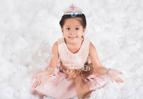 Beautiful little girl wearing crown and princess dress