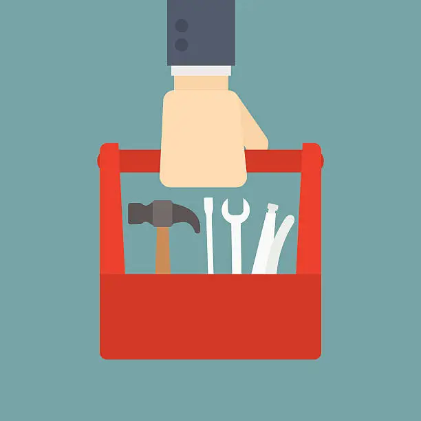 Vector illustration of businessman holding tool box