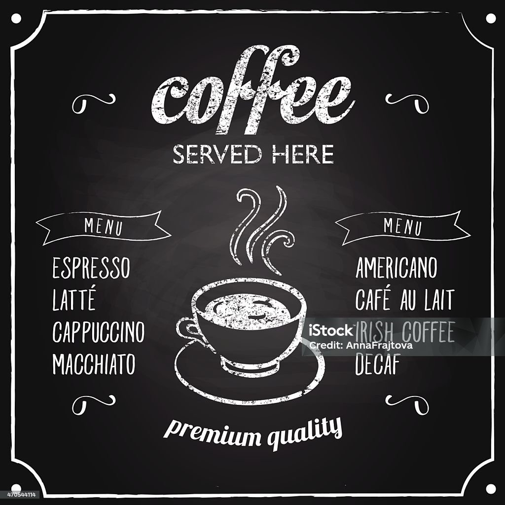 Retro sign with coffee menu Retro coffee typography sign on a chalkboard. Can be used as menu board for restaurant or bars. This file is saved in EPS10 format. Coffee - Drink stock vector