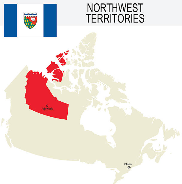 ilustraciones, imágenes clip art, dibujos animados e iconos de stock de provincia de canadá: bandera de mapa y territorios de la región noroeste - northwest frontier