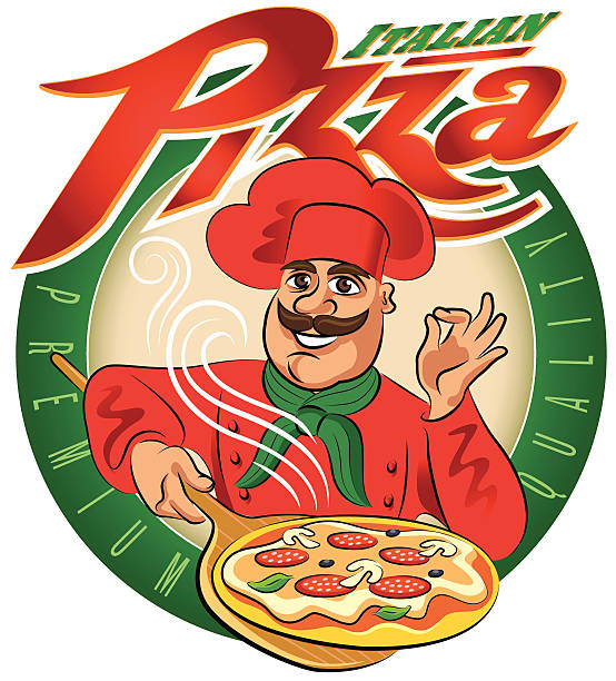 cook 피자. 벡터 일러스트레이션 하나 - pizza illustration and painting italian cuisine salami stock illustrations