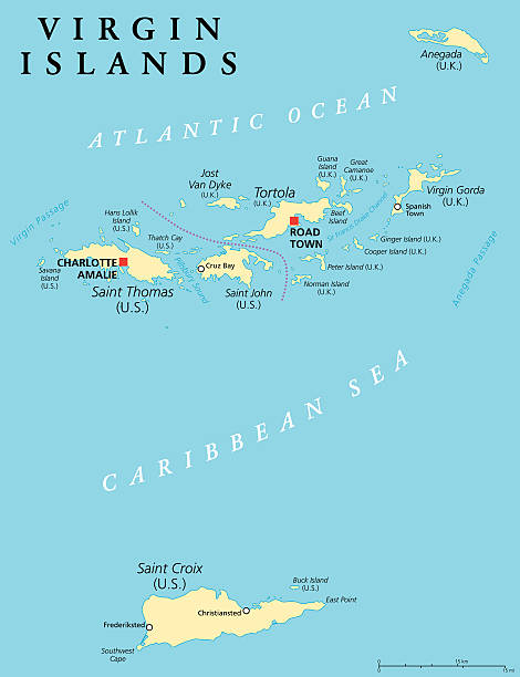 ilustraciones, imágenes clip art, dibujos animados e iconos de stock de islas vírgenes mapa político - us virgin islands