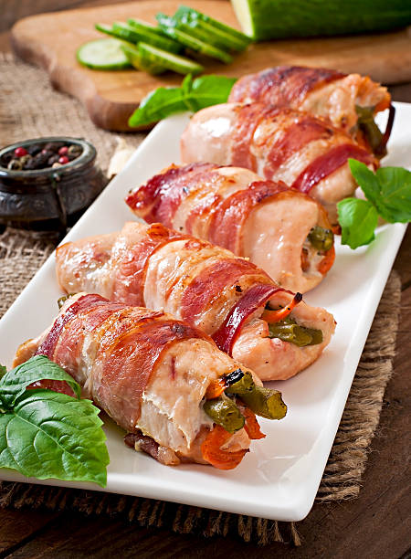 istock Delicious chicken rolls stuffed with green beans 470547846