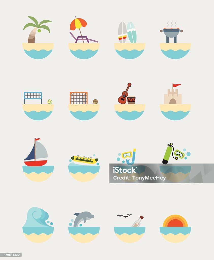 16 Summer activities icons color Beach Soccer stock vector