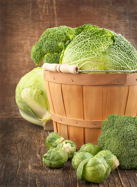 istock Still life with assortment cabbages on wooden background 470554201