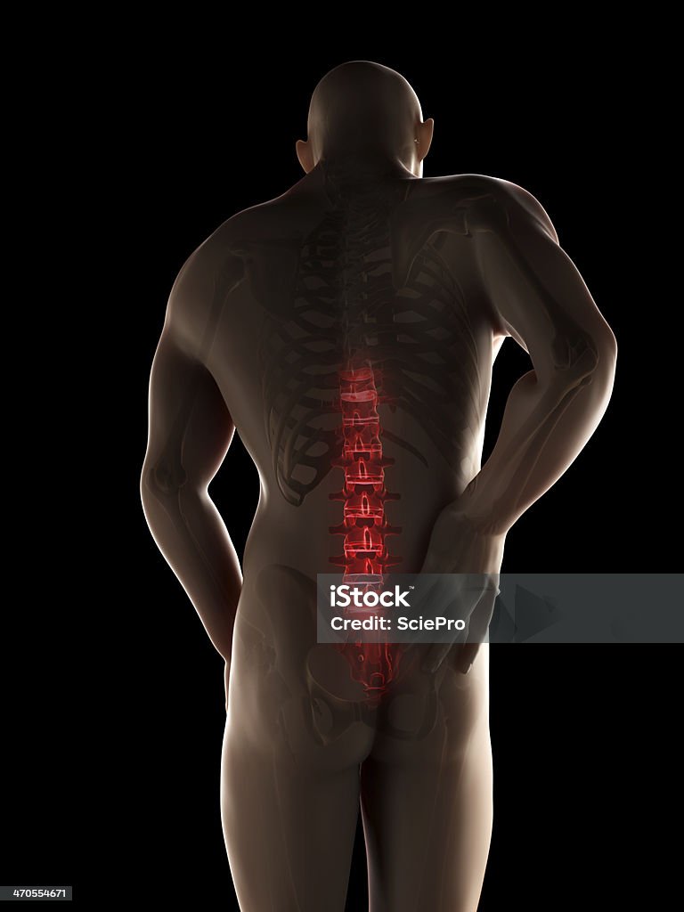 Hombre con dolor agudo, en la parte posterior - Foto de stock de Anatomía libre de derechos