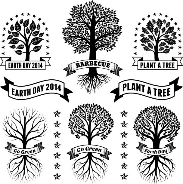 지구의 날 royalty free 벡터, 나무 배너 & 출입증 - earth day banner placard green stock illustrations