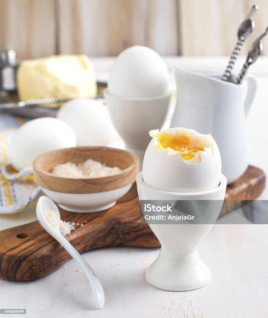 Boiled egg with pink salt for breakfast Backgrounds Stock Photo