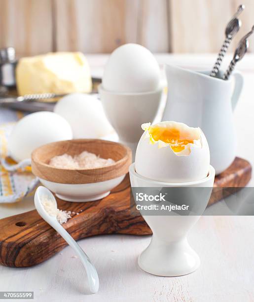 Boiled Egg With Pink Salt For Breakfast Stock Photo - Download Image Now - Backgrounds, Boiled, Bowl