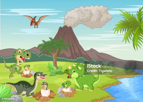 Cartoon Dinosaur Nesting Ground Stock Illustration - Download Image Now - Cartoon, Dinosaur, 2015