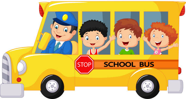 Happy children cartoon on a school bus Vector illustration of Happy children cartoon on a school bus  school bus stop stock illustrations