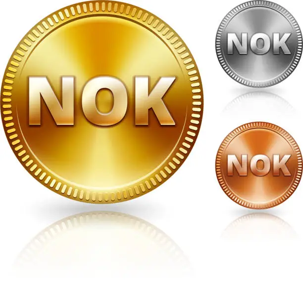 Vector illustration of Norwegian Krone Metallic Currency Color Set