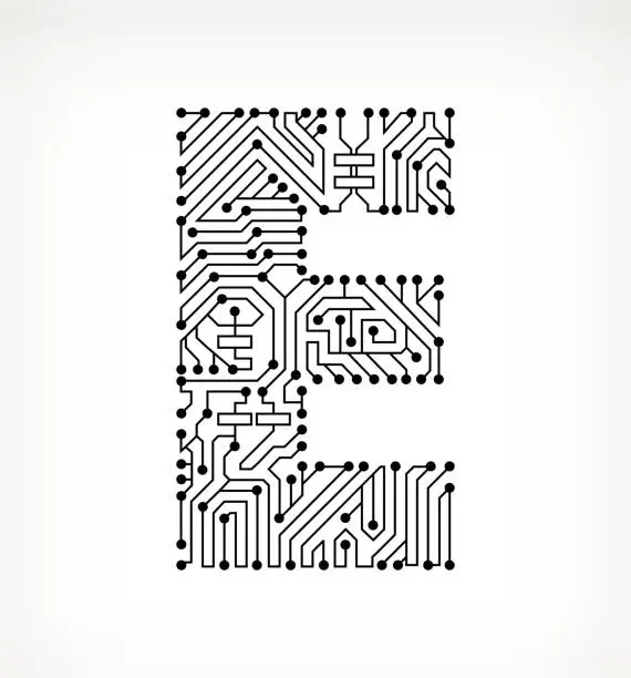 Vector illustration of Letter E Circuit Board on White Background