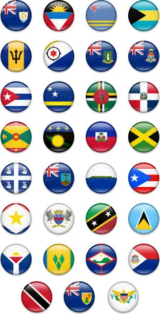 Vector illustration of Caribbean Button Flag Collection