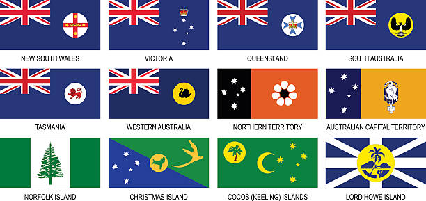 bildbanksillustrationer, clip art samt tecknat material och ikoner med territories flags of australia icon set - julön
