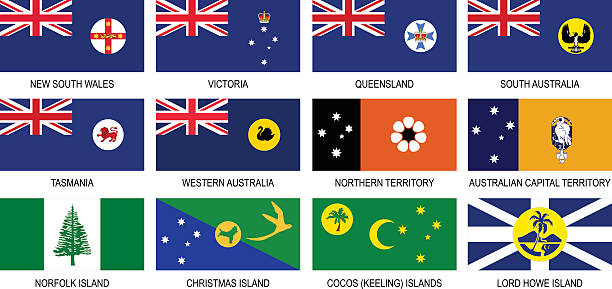 Territories Flags of Australia Icon Set The Territories flags of Australia. All elements are grouped, layered and clearly labelled. western australia flag stock illustrations