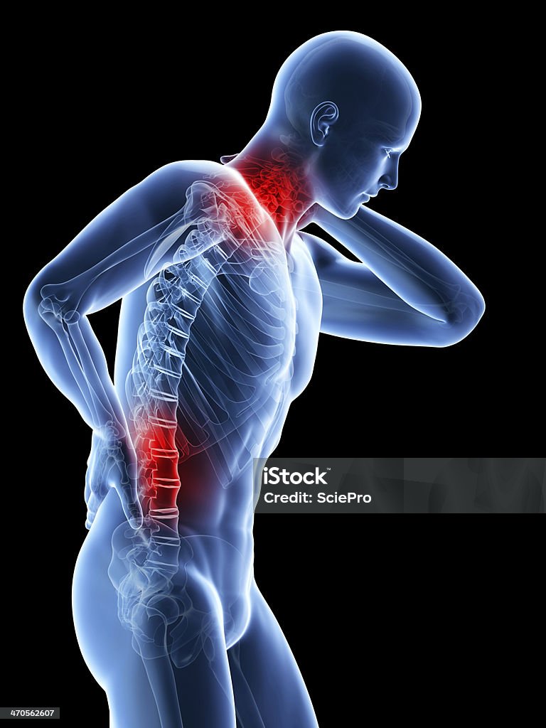 man having acute pain in the back 3d rendered illustration of a man having backache Anatomy Stock Photo