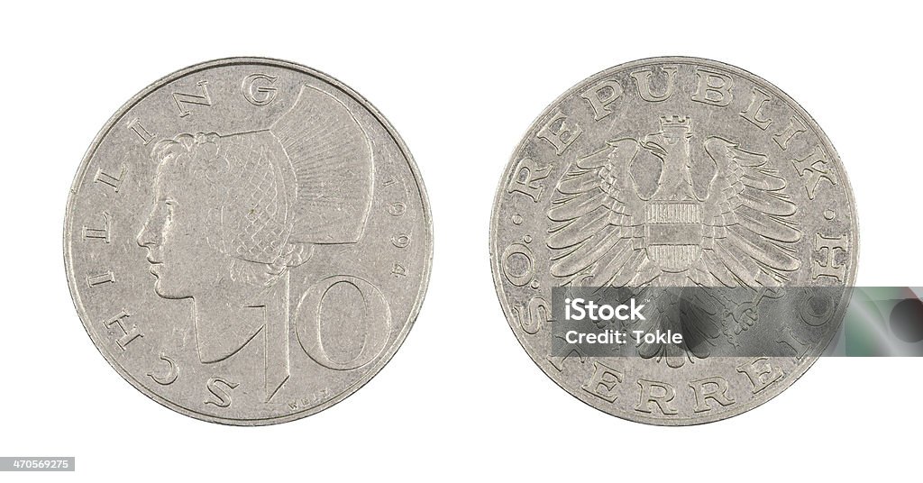 10 Schilling-Münze, Österreich, 1994 - Lizenzfrei Österreichischer Geldschein Stock-Foto