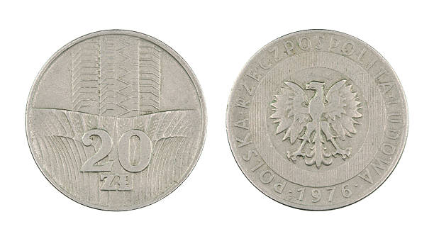 20- zloty-moneda, polonia, 1976 - moneda de veinte cinco centavos fotografías e imágenes de stock