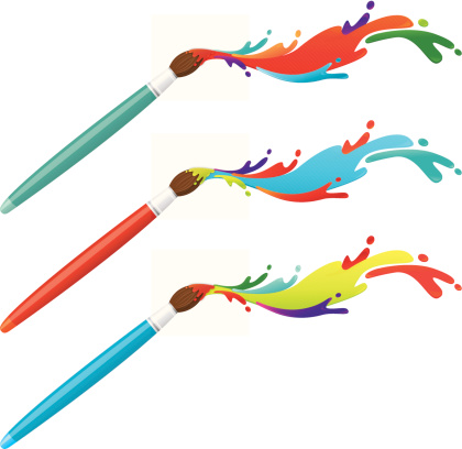 EPS10 - Paint brushes with colourful splatters. This illustration contains transparent and blending mode objects. All design elements are layered and grouped.