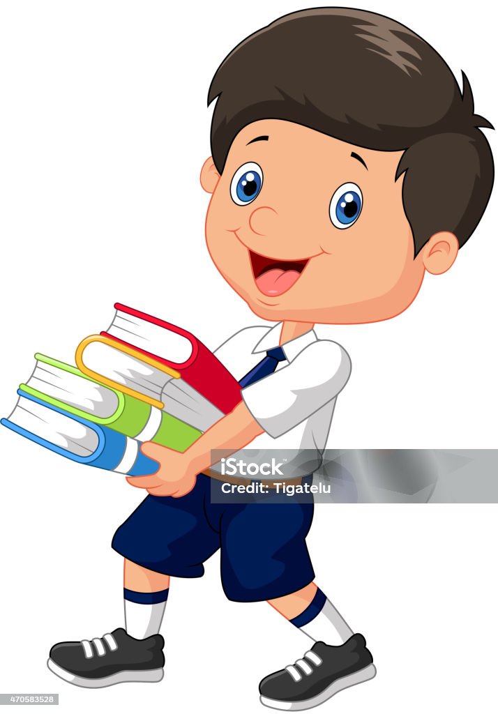 Cartoon boy holding a pile of books Vector illustration of Cartoon boy holding a pile of books  Book stock vector