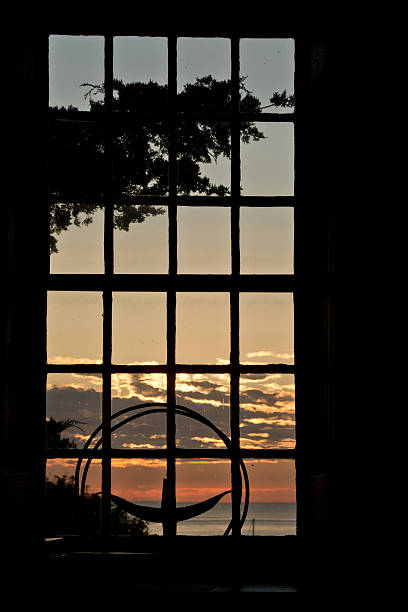 Taken this picture of an old fort window overlooking ocean. Trees are growing beside the wall.