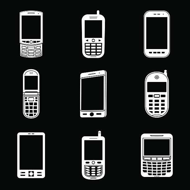 ilustrações, clipart, desenhos animados e ícones de conjunto de ícones de telefone celular - old mobile phone telephone obsolete