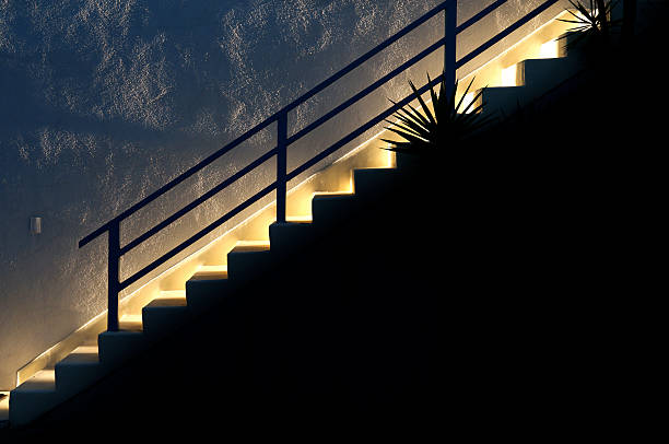 Symbolic and Unique sunlight on stairs. stock photo