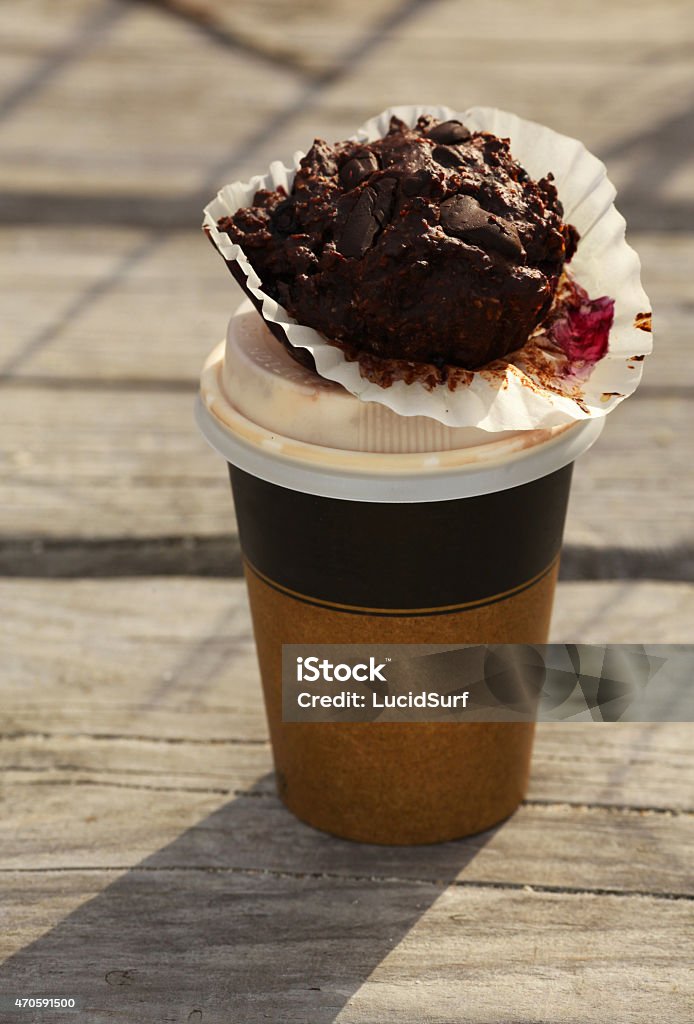 Takeaway coffee and chocolate muffin 2015 Stock Photo