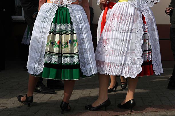 Turnow, Germany - March 13, 2011: Young women in Sorbian costumes attend the Zapust Carnival in the Lusatian village of Turnow near Cottbus, Lower Lusatia, Brandenburg, Germany.