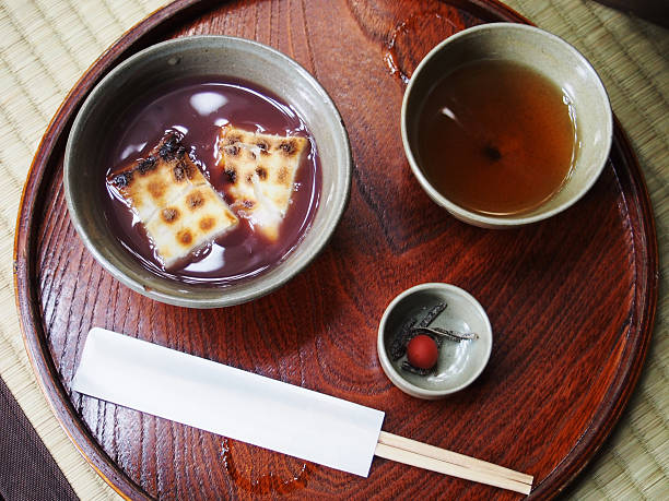 Japanese sweet moji with hot tea