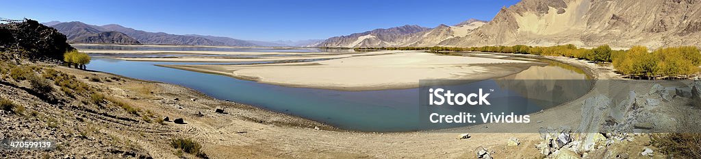 Brahmaputra River Panoramic view of Brahmaputra River in Tibet mountains, China, Asia Asia Stock Photo