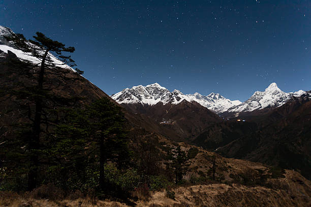Night view to Khumbu valley stock photo