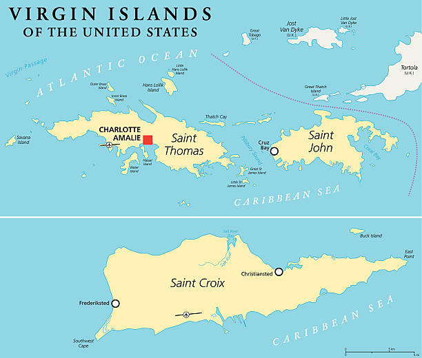 ilustraciones, imágenes clip art, dibujos animados e iconos de stock de islas vírgenes de estados unidos mapa político - us virgin islands