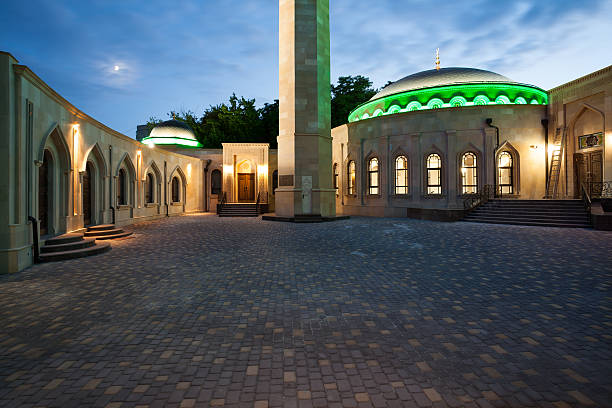 Evening view of Ar Rahma mosque stock photo