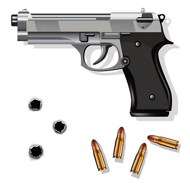 Hand gun Hand gun isolated on white background with bullets and bullet holes. Vector illustration pistol clipart stock illustrations