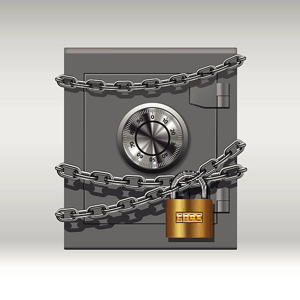 Security concept Security concept with metal safe, chain and padlock. Vector illustration safes and vaults stock illustrations