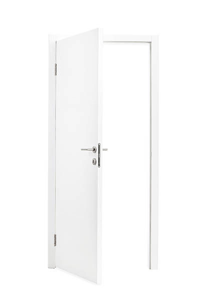 istock White opened door isolated on white background 470603500